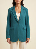 Seamless SeamSoft™ Summer Oversize Blazer in green — front view, soft cream studio, single-button notch lapel