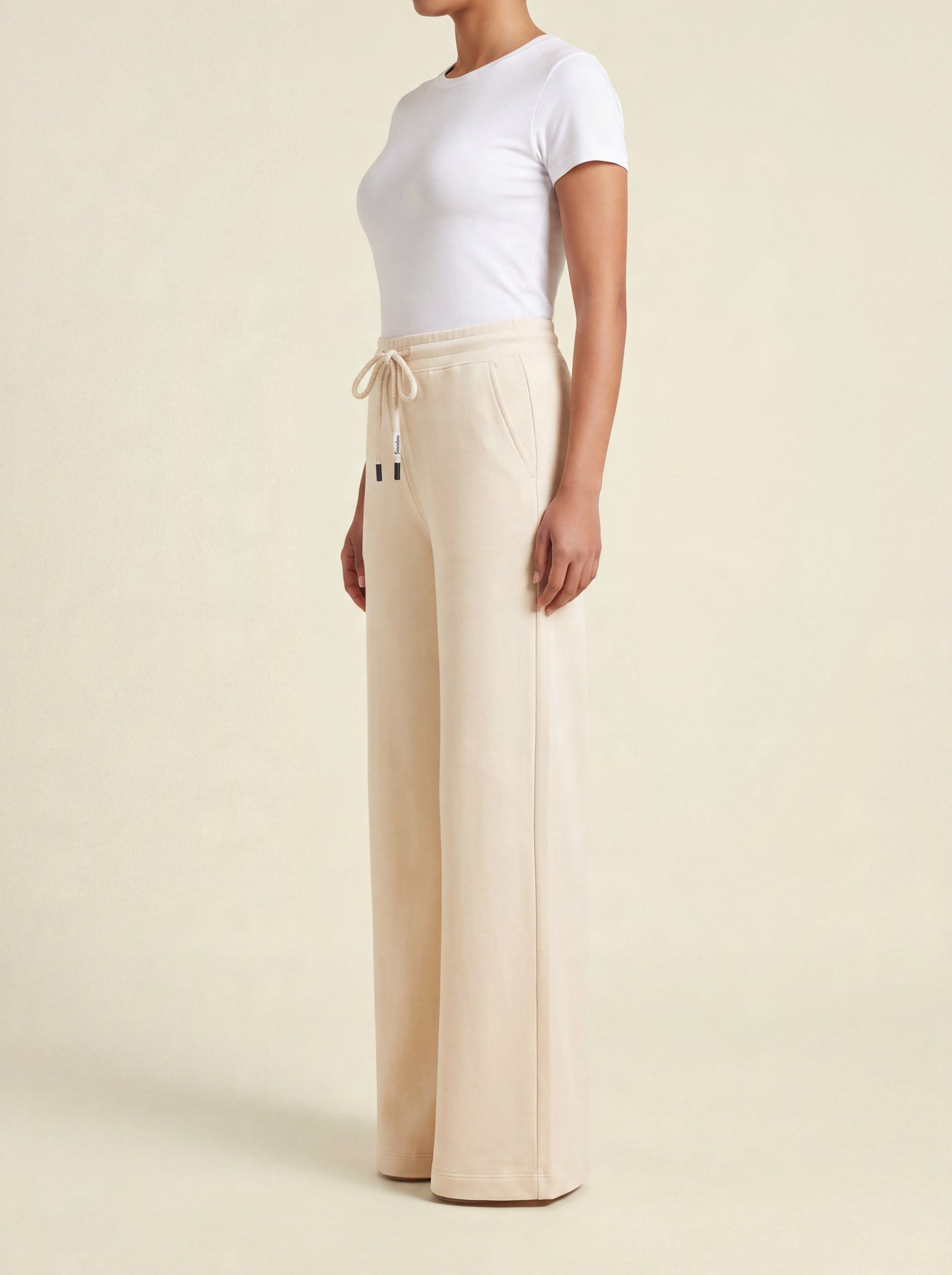 Seamless SeamSoft™ Summer Wide-Leg Pants in cream — side view showing wide-leg drape