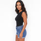 Seamless SeamSoft™ Round Neck Top in Black — side view showing the fitted seamless silhouette — premium Egyptian comfortwear