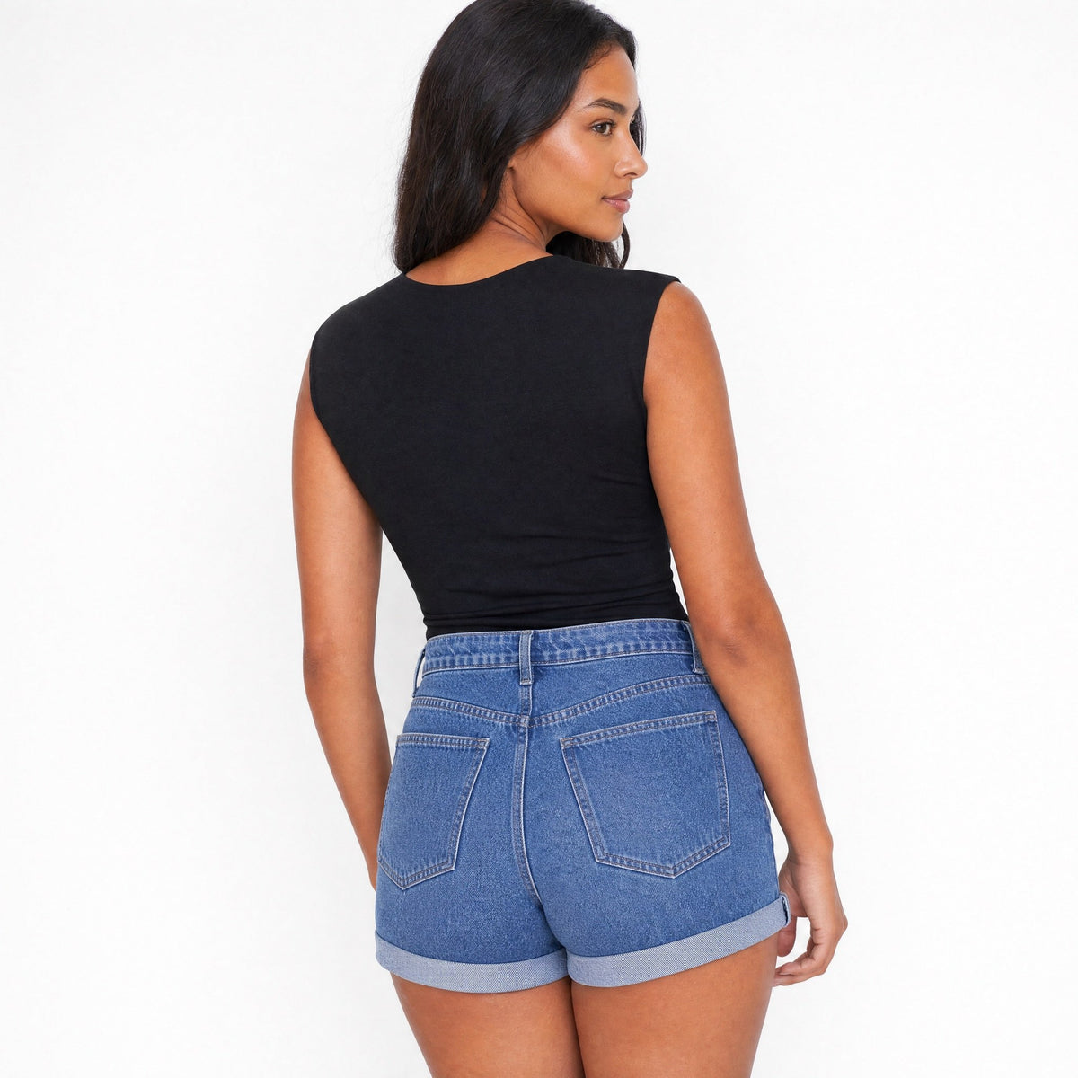 Seamless SeamSoft™ Round Neck Top in Black — back view — premium Egyptian comfortwear
