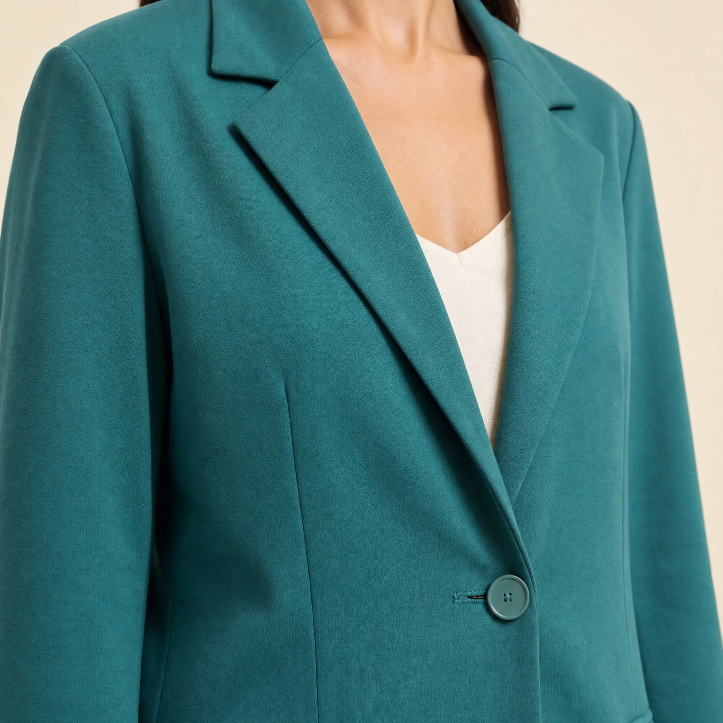 Seamless SeamSoft™ Summer Oversize Blazer in green — notch lapel and front button detail in soft SeamSoft™ cotton