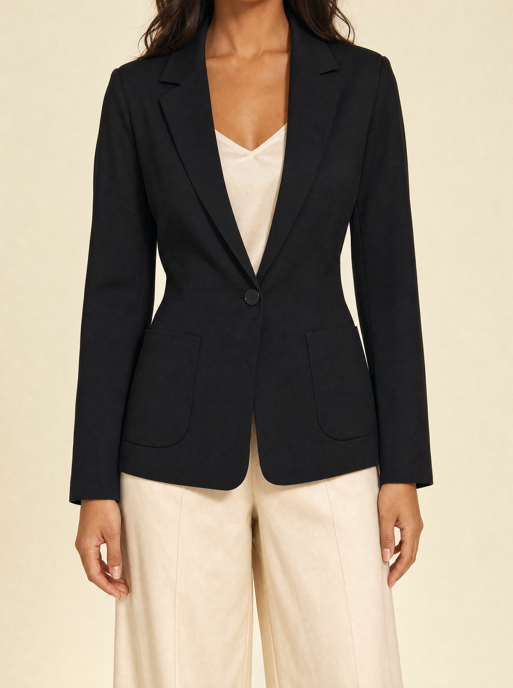 Seamless Slim Blazer in black — front, slim tailored fit