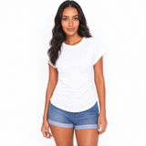 Seamless Short-Sleeve Top in white — front, seamless sleeves and side ruching