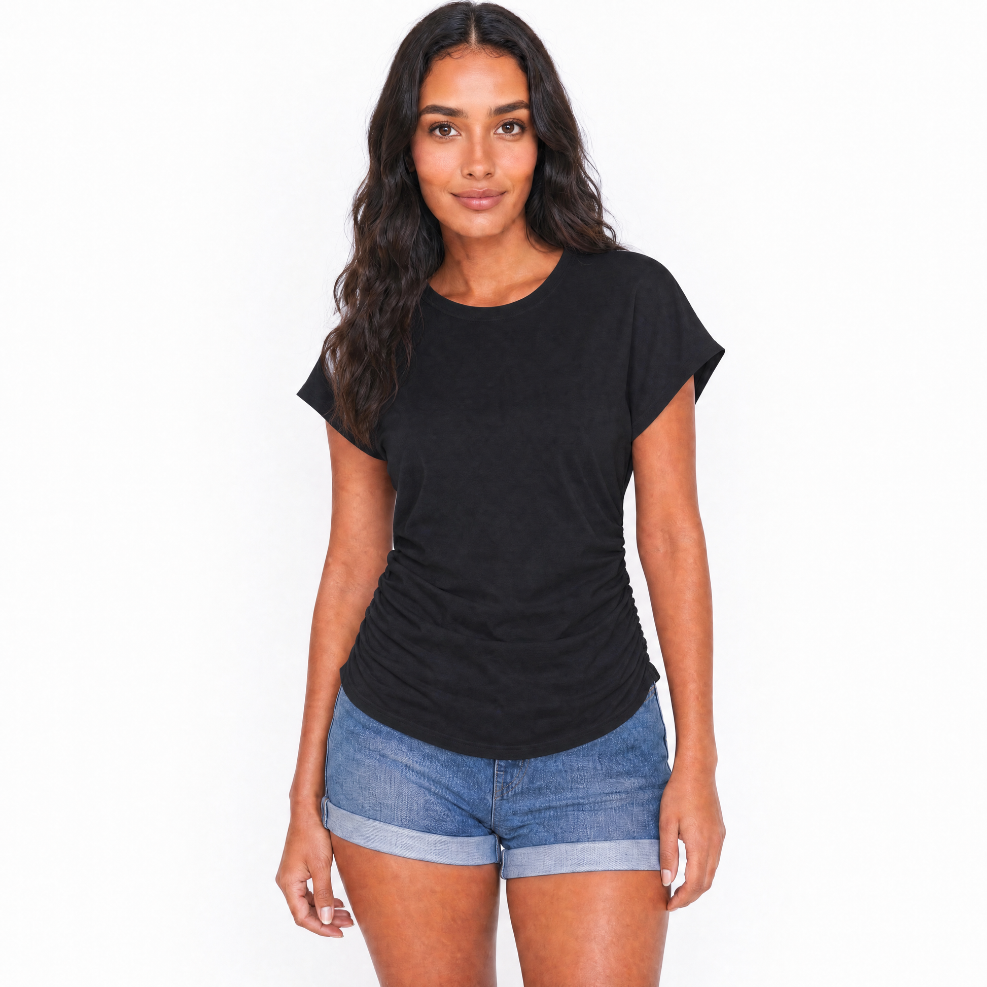 Seamless Short-Sleeve Top in black — front