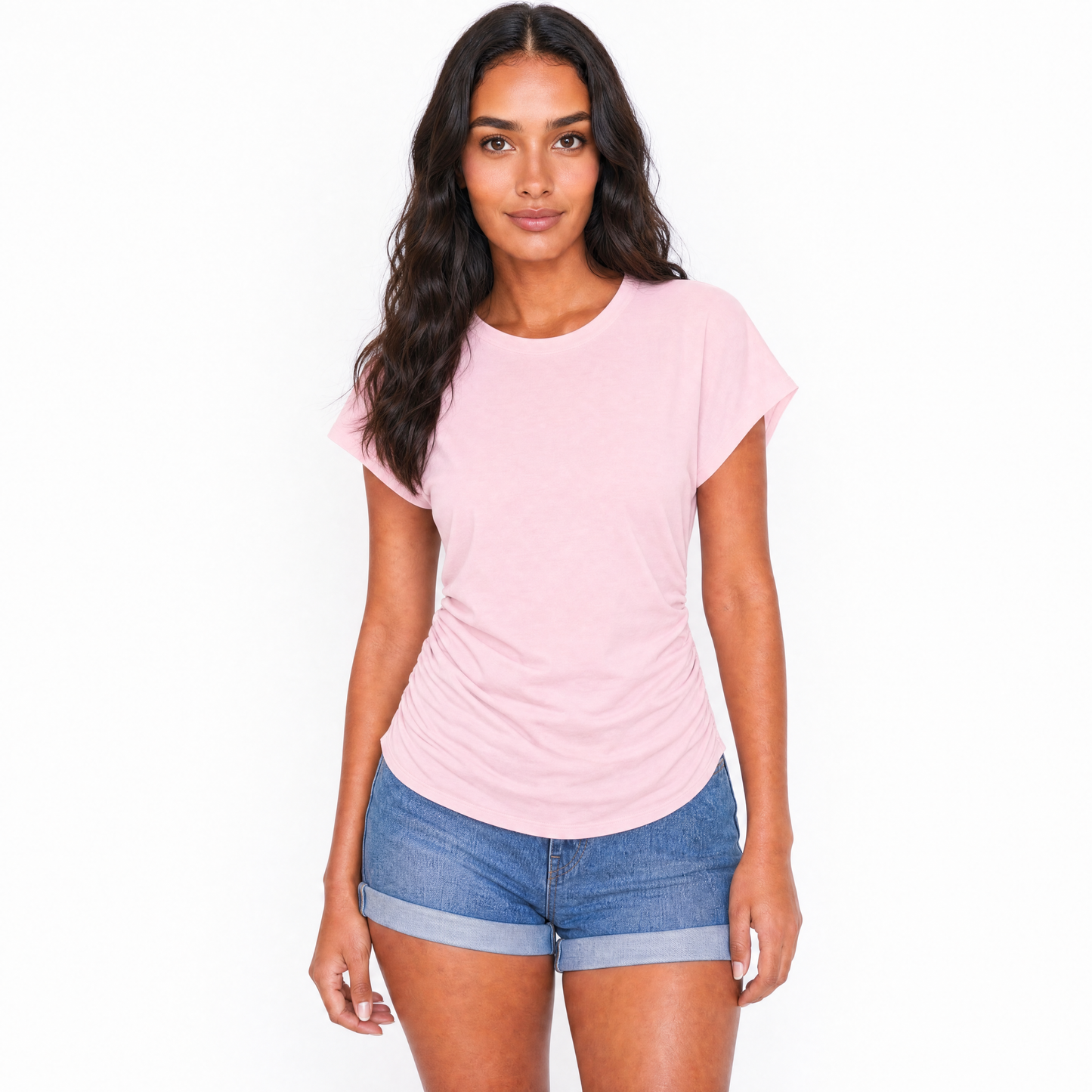 Seamless Short-Sleeve Top in pink — front