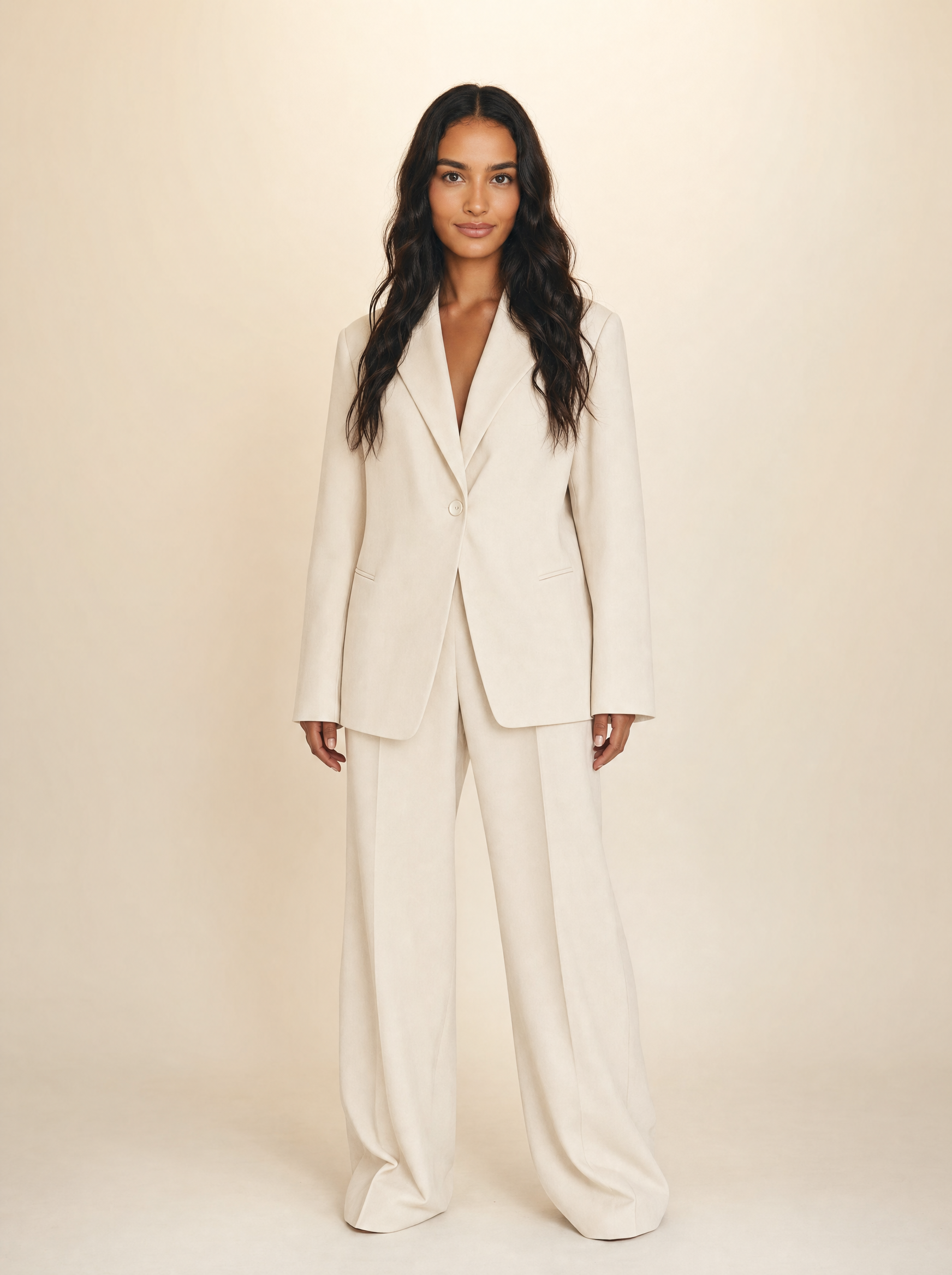 Soma wearing a full formal SeamSoft cotton suit