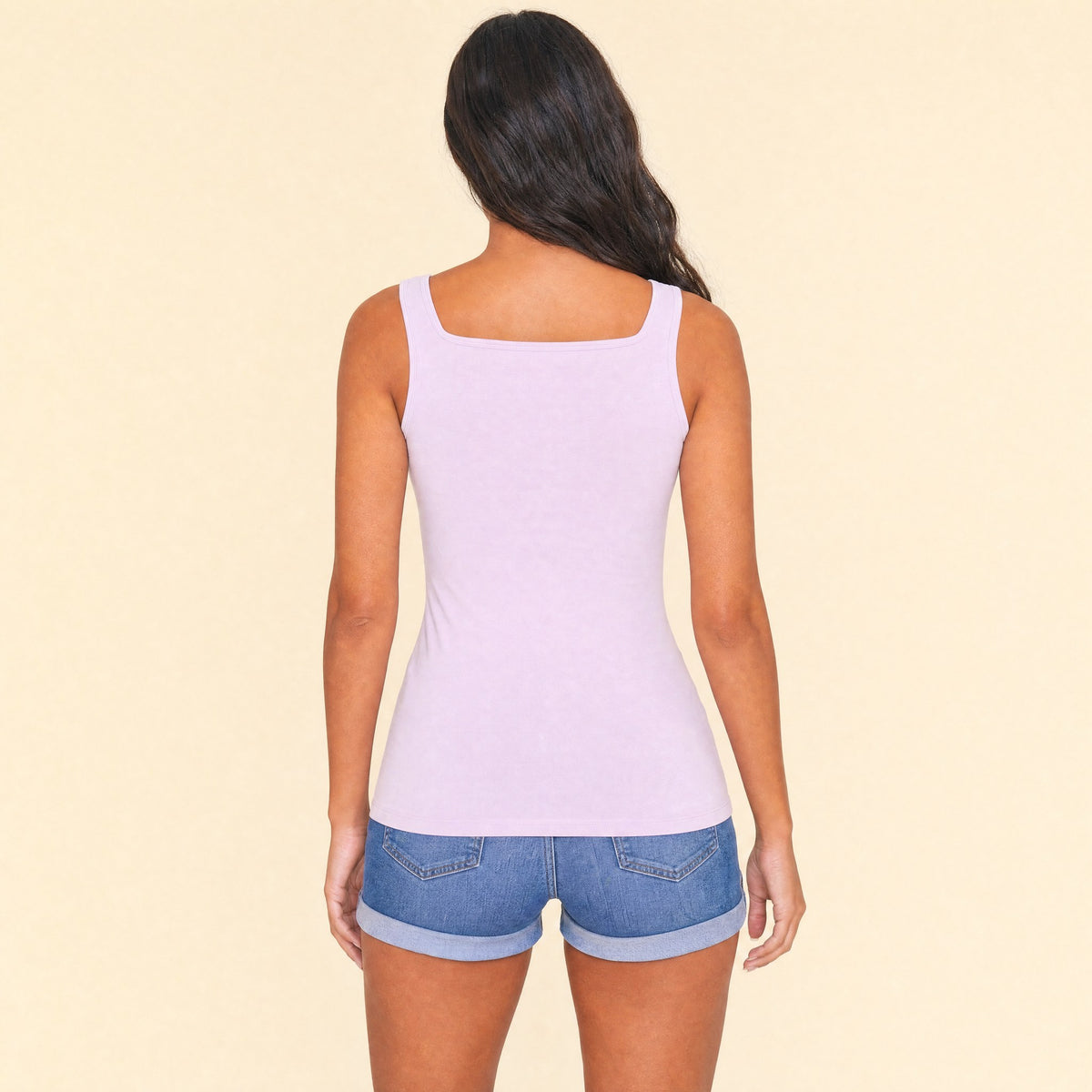 Seamless Tank Top in pink — back view, wide straps