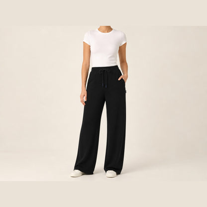 Seamless SeamSoft™ Summer Wide-Leg Pants in black — full length, drawstring waist